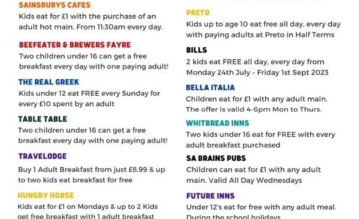 Image of Kids Eat Free or for £1 during the Summer Holidays 